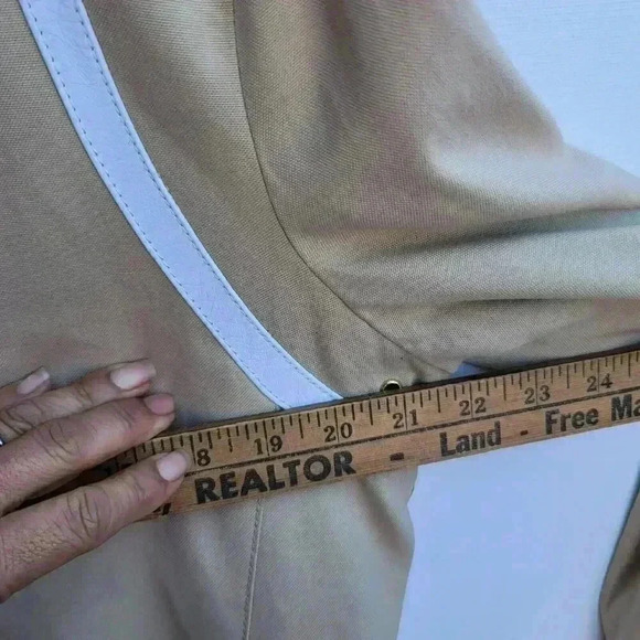 WORTH Beige CANVAS/WHITE LEATHER TRIM WALKING COAT 12 - Picture 9 of 10